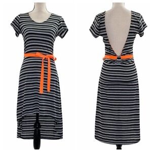 DEREK Heart Short Sleeve High Low Striped Dress